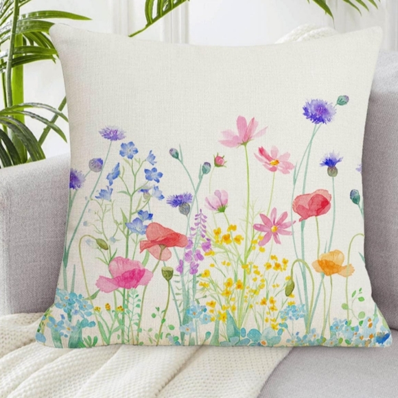 Colorful Wildflower 2 Pillow Covers Garden Flowers Square Pillows New - Picture 4 of 12